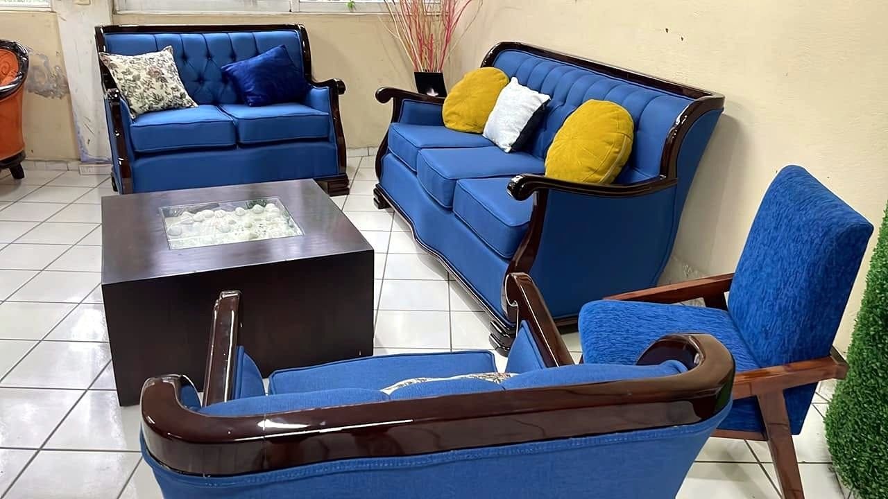 Sala azul tres piezas — salas de cedro hecho a mano, Muebles Breymar