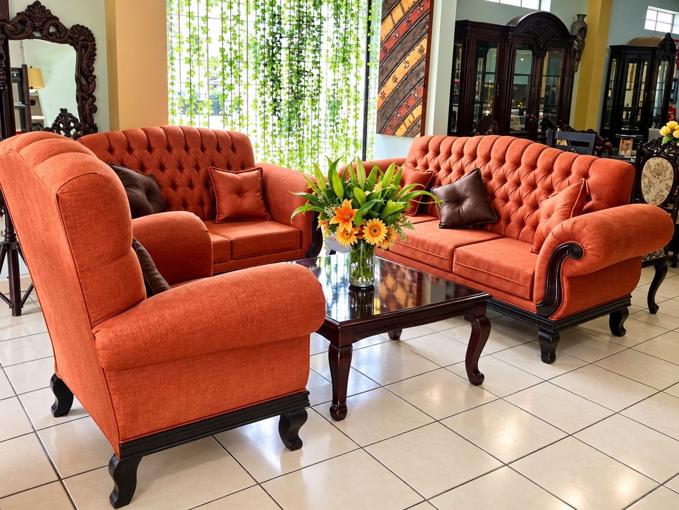 Sala terracota tres piezas — salas de cedro hecho a mano, Muebles Breymar